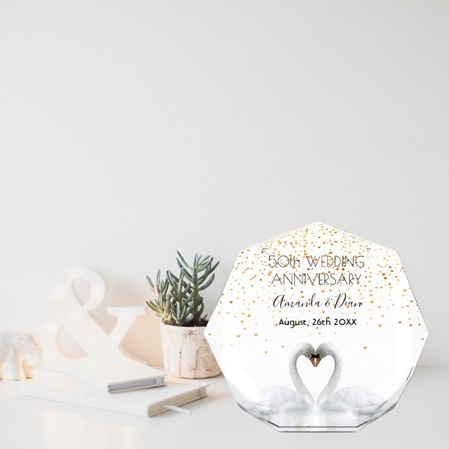 50th gold wedding anniversary white swans acrylic award (Creator Uploaded)