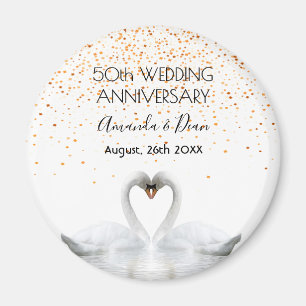 50th gold wedding anniversary white swans in love magnet