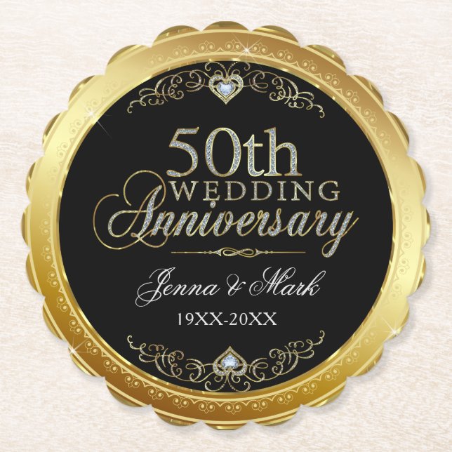 50th Gold wedding modern typography Paper Coaster (Front)