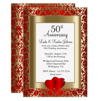 50th Golden and Red Wedding Anniversary | DIY Text Invitation