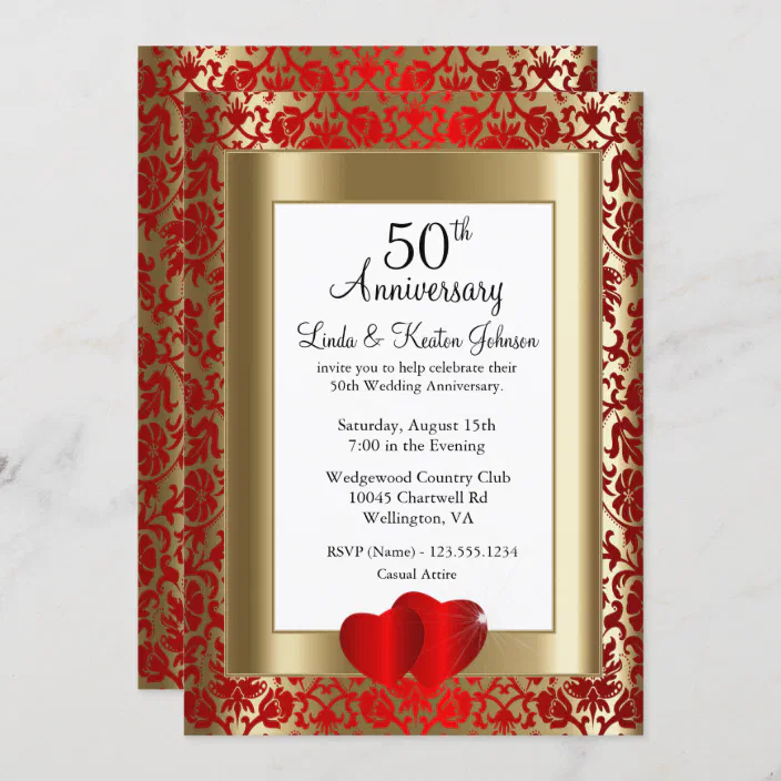 50th Golden And Red Wedding Anniversary Diy Text Invitation Zazzle Com - Diy 50th Anniversary Invitations