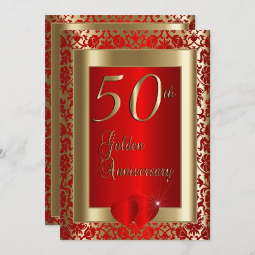 50th Golden and Red Wedding Anniversary  DIY Text Invitation