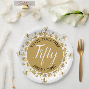 50th Golden Anniversary Black and Gold Paper Plates
