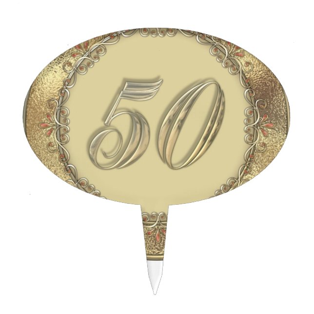 50th Golden Anniversary Cake or Cupcake Toppers (Front)