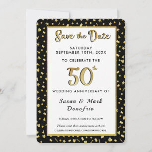 50th Golden Anniversary Celebration Confetti Black Save The Date