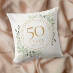 50th Golden Anniversary Chic Watercolour Greenery Throw Pillow<br><div class="desc">Featuring delicate soft watercolour country garden greenery,  this chic botanical 50th wedding anniversary pillow can be personalised with your special anniversary information in elegant gold text. Designed by Thisisnotme©</div>