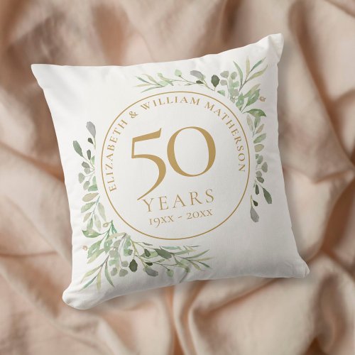 50th Golden Anniversary Chic Watercolour Greenery Throw Pillow