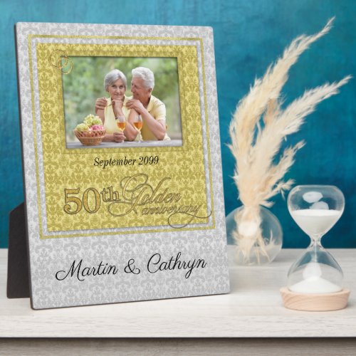 50th Golden Anniversary Damask Photo Plaque