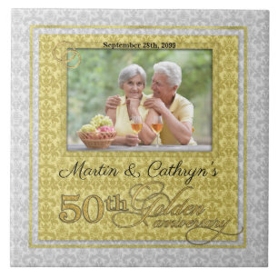 50th Golden Anniversary Damask Photo Tile