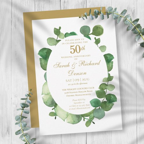 50th Golden Anniversary Eucalyptus Boho Greenery Invitation