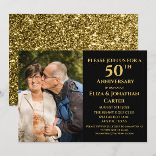 50th Golden Anniversary Gold Black Glitter  Invitation