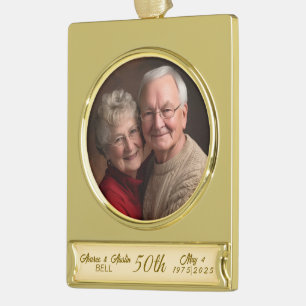 50th Golden Anniversary Gold Plated Banner Ornament