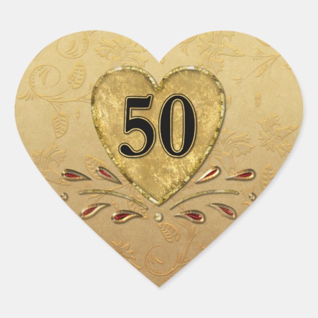 50th Golden  Anniversary Heart Heart Sticker (Front)