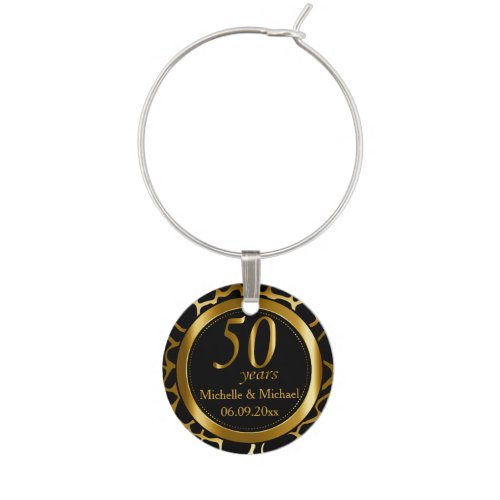 50th Golden Anniversary in a Giraffe Pattern Wine Charm