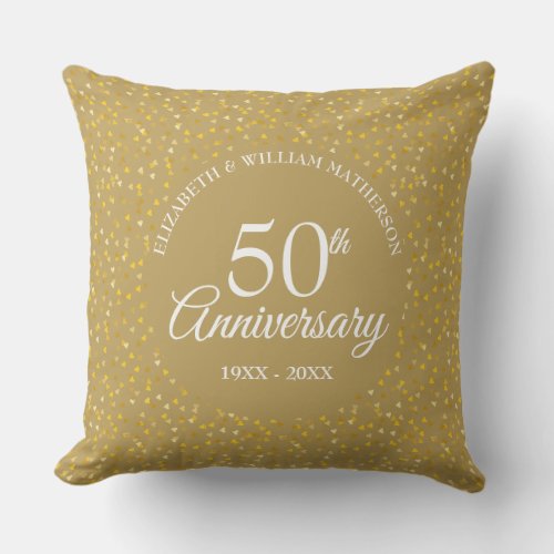 50th Golden Anniversary Love Hearts Confetti Throw Pillow