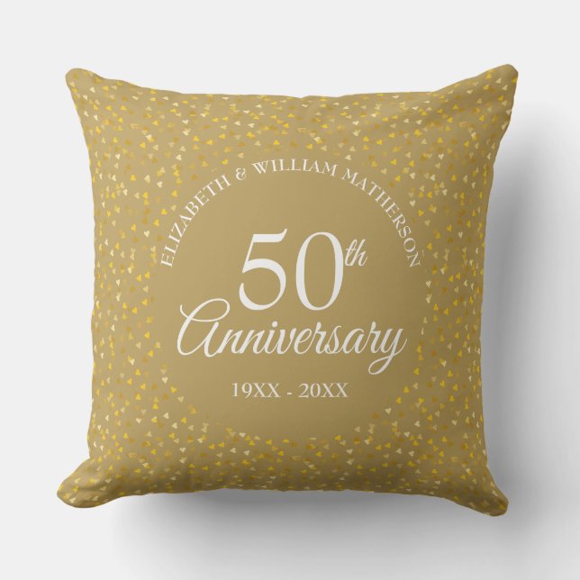 50th Golden Anniversary Love Hearts Confetti Throw Pillow (Front)