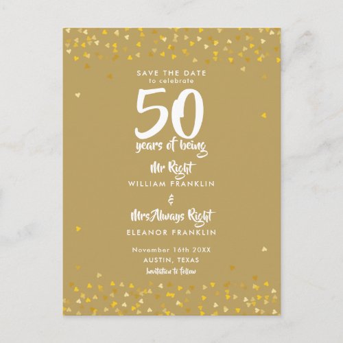 50th Golden Anniversary Mr Mrs Right Save the Date Announcement Postcard
