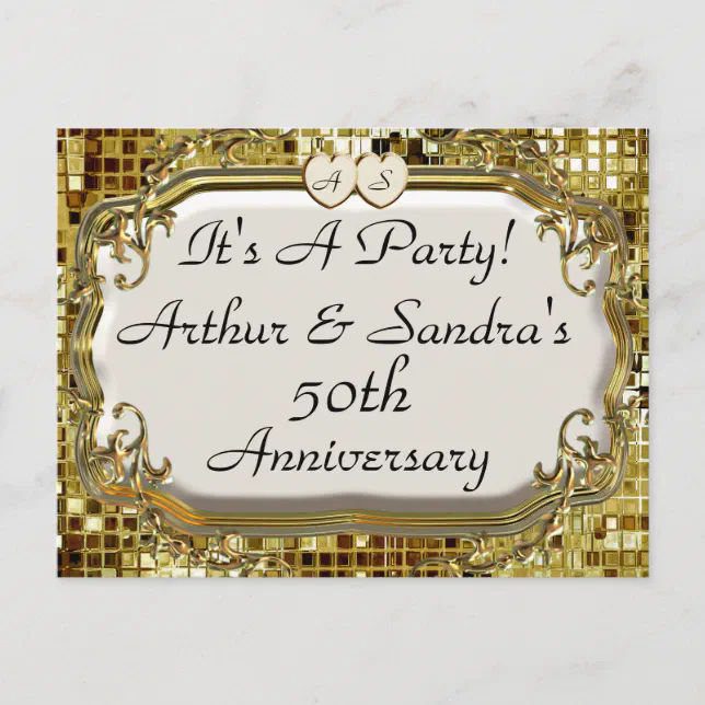 50th Golden Anniversary Party Invitation Postcards | Zazzle