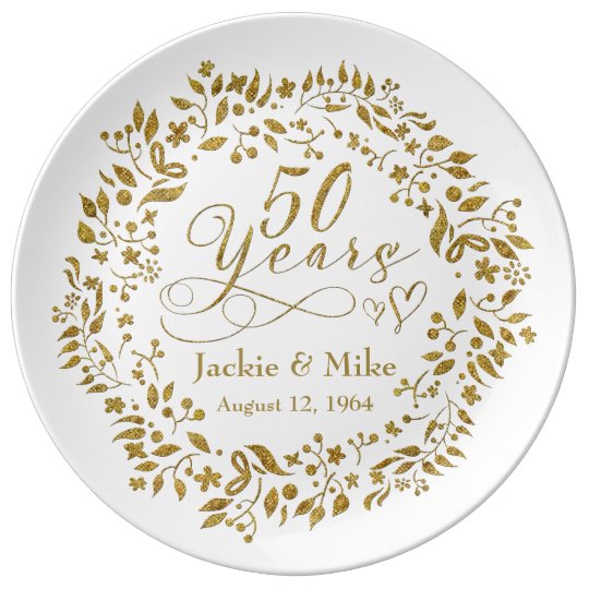 50th Golden Anniversary Personalized Gold White Dinner Plate | Zazzle.com