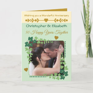 50th Golden Anniversary photo green gold Card