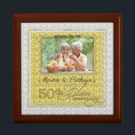 50th Golden Anniversary Photo Jewelry Box<br><div class="desc">This beautiful lacquered Jewelry or Trinket Box is adorned with our beautiful Wedding Anniversary Collection designs and holds the anniversary couple's photograph, date of their Golden Anniversary and their names. A lovely way to cherish the memories you made celebrating 50-years together. A beautiful gift for the husband to give his...</div>