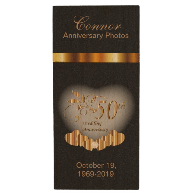 50th Golden Anniversary Photos Wood USB Flash Drive (Front Vertical)