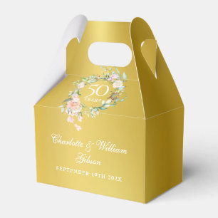50th Golden Anniversary Roses Floral Gold Favor Boxes