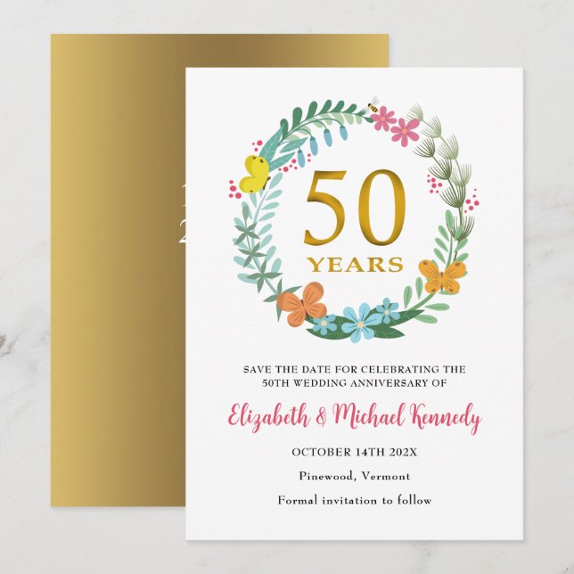 50th Golden Anniversary  Save the Date Card (Front/Back)