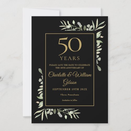 50th Golden Anniversary Save the Date Gold Black