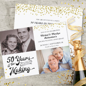 50th Golden Anniversary Then & Now Photos Confetti Invitation