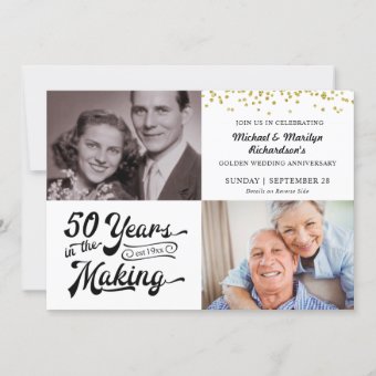 50th Golden Anniversary Then & Now Photos Confetti Invitation | Zazzle