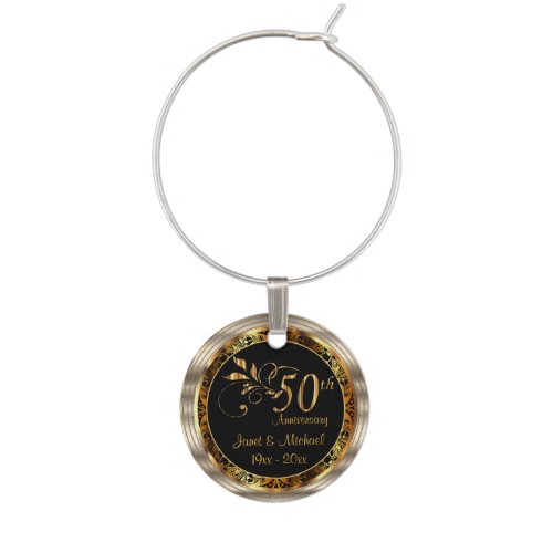 50th Golden Anniversary Wedding  DIY Name  Date Wine Glass Charm