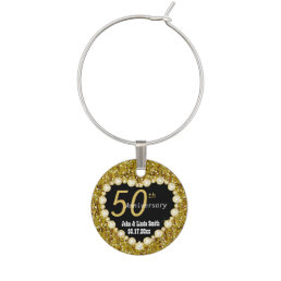 50th Golden Anniversary Wedding | DIY Name &amp; Date Wine Glass Charm