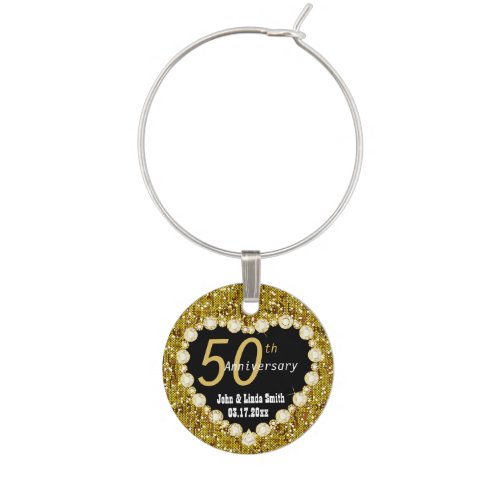 50th Golden Anniversary Wedding  DIY Name  Date Wine Glass Charm
