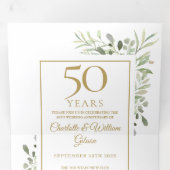 50th Golden Anniversary Wedding Greenery Floral Tri-Fold Invitation (Inside First)