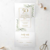50th Golden Anniversary Wedding Greenery Floral Tri-Fold Invitation (Inside)