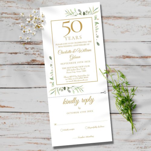 50th Golden Anniversary Wedding Greenery RSVP Invitation
