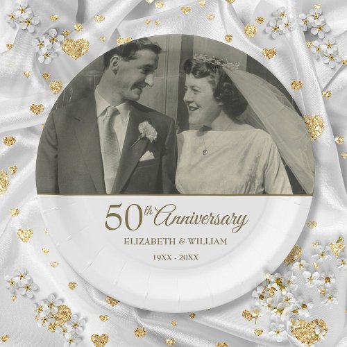 50th Golden Anniversary Wedding Photo Paper Plate