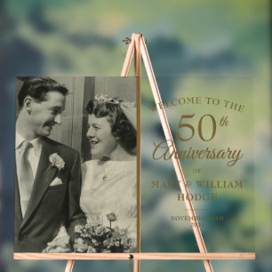 50th Golden Anniversary Wedding Photo Welcome Acrylic Sign