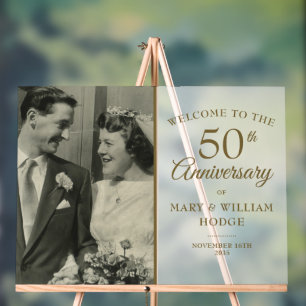 50th Golden Anniversary Wedding Photo Welcome Acrylic Sign