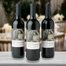 50th Golden Anniversary Wedding Photo Wine Label