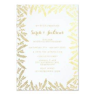 50th Golden Anniversary White Gold Foil Leaves Invitation