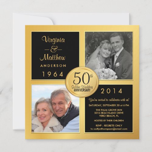 50th Golden Anniversary with Past  Present Photos Invitation