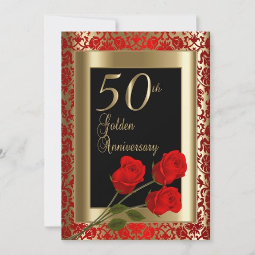 50th Golden Anniversary with Red Roses Invitation