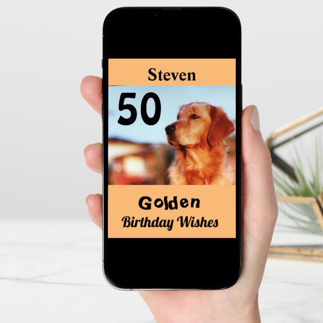 50th Golden Birthday Wishes Cute Retriever Card (Front Digital)