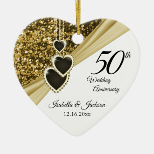 50th Golden Glitter Anniversary Ceramic Ornament