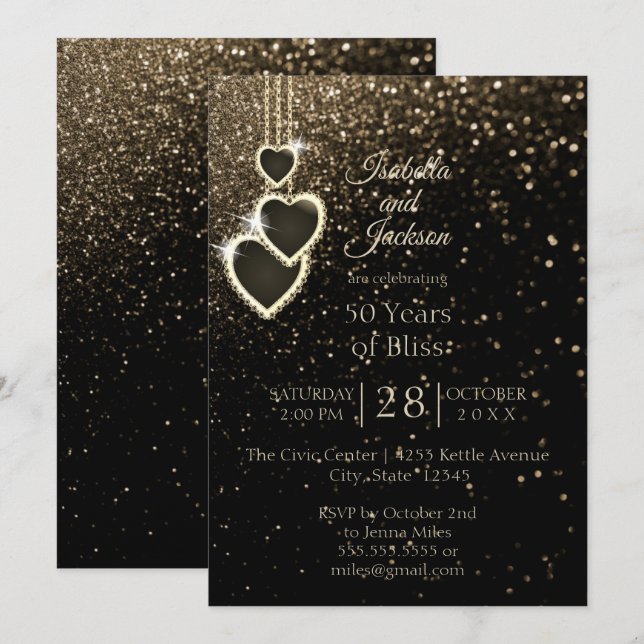50th Golden Glitter Anniversary Invitation (Front/Back)