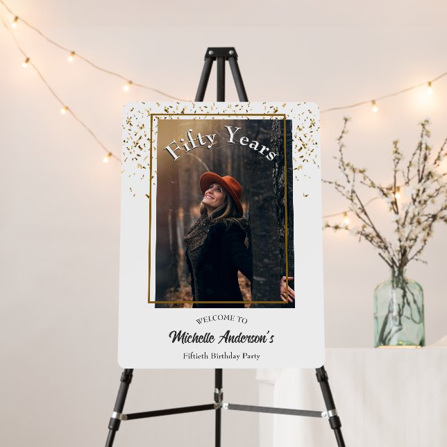 50th Golden Glitter Photo Birthday Party Foam Board (In Situ (Stand))