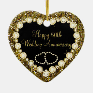 50th Golden Glitter Wedding Anniversary Ceramic Ornament