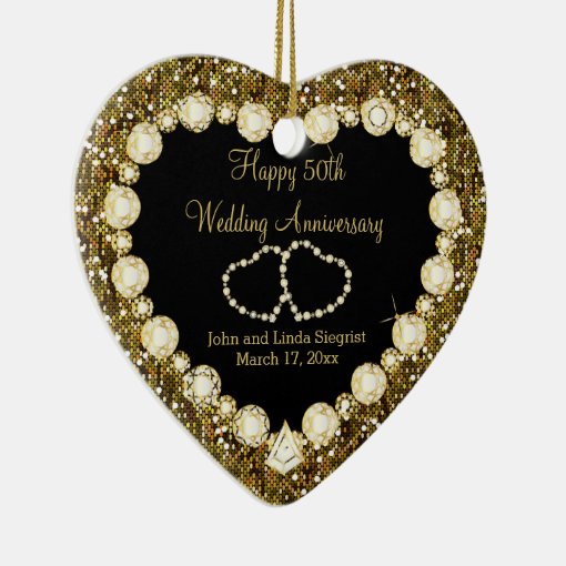 50th Golden Glitter Wedding Anniversary Ceramic Ornament | Zazzle